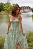 Purple Corset Butterflies A-Line Long Tulle Prom Dress with Slit
