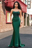 Sparkly Dark Green Mermaid Halter Long Formal Dress with Beading