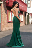 Sparkly Dark Green Mermaid Halter Long Formal Dress with Beading