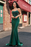 Sparkly Dark Green Mermaid Halter Long Formal Dress with Beading