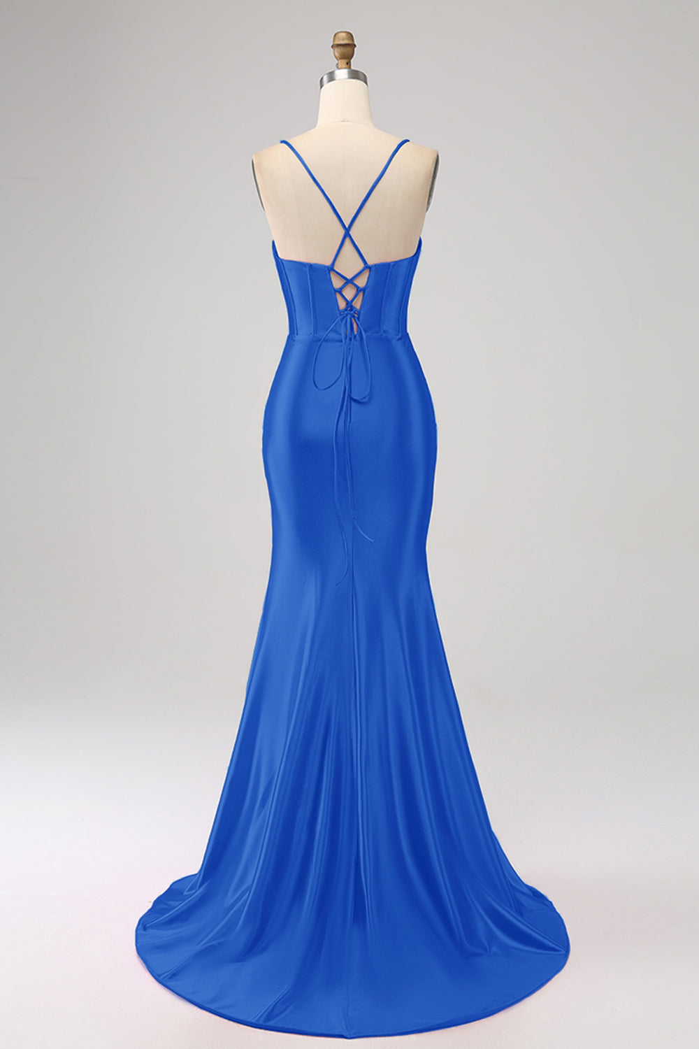 Stunning Red Mermaid Spaghetti Straps Corset Formal Dress with Slit Front