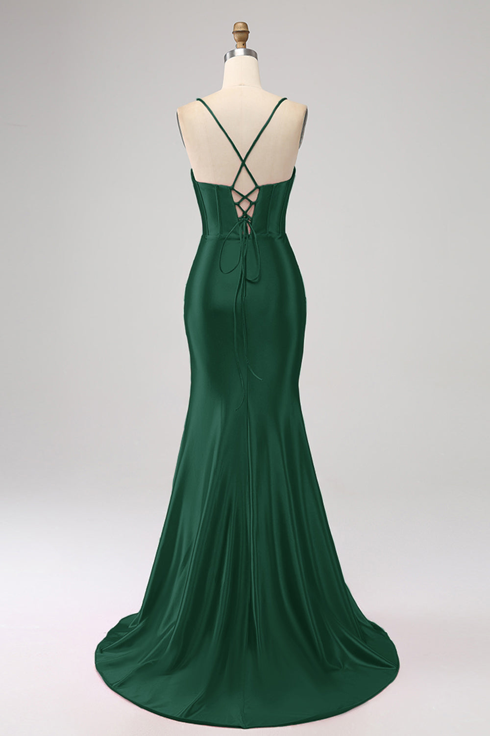 Stunning Red Mermaid Spaghetti Straps Corset Formal Dress with Slit Front