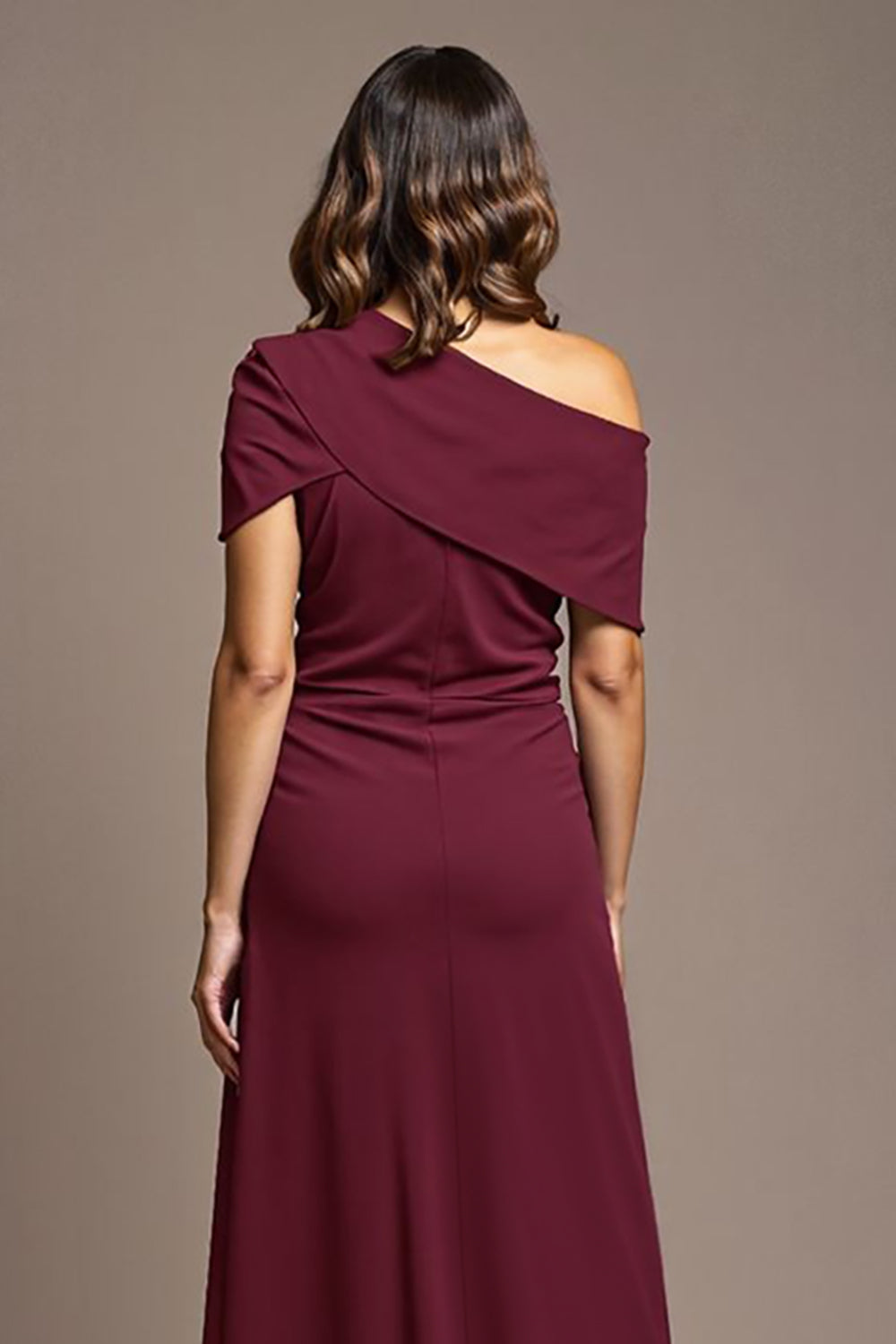 Burgundy One Shoulder A Line Long Mother Of The Bride Dress With Slit