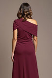 Burgundy One Shoulder A Line Long Mother Of The Bride Dress With Slit
