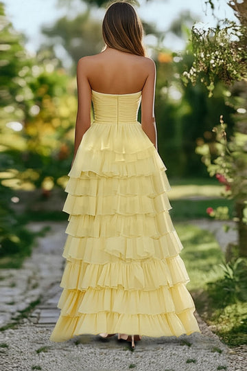 Daffodil Chiffon A Line Ruffled Tiered High-Low Formal Dress