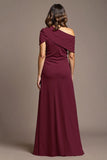 Burgundy One Shoulder A Line Long Mother Of The Bride Dress With Slit
