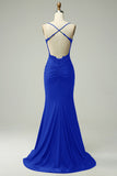 Sparkly Dark Green Mermaid Halter Long Formal Dress with Beading