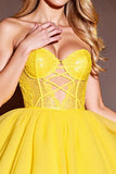 Corset Yellow Short Sweetheart Homecoming Dress with Appliques