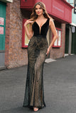Sparkly Black Mermaid Deep V-Neck Long Formal Dress with Open Back