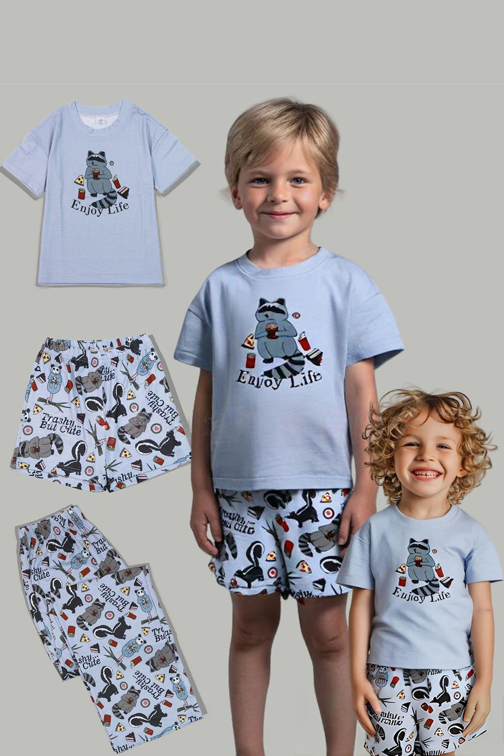 Grey Printed Short Sleeves Family Matching Pajamas