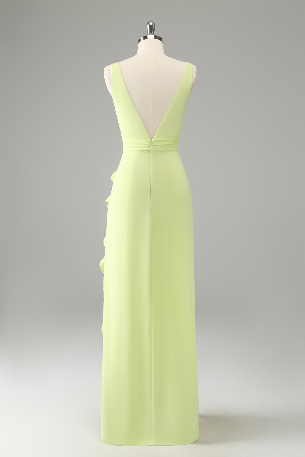 Lemon Deep V Neck Ruffled Wedding Guest Dress with Slit