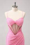 Dark Green Spaghetti Straps Tight Corset Short Cocktail Dress with Sequins