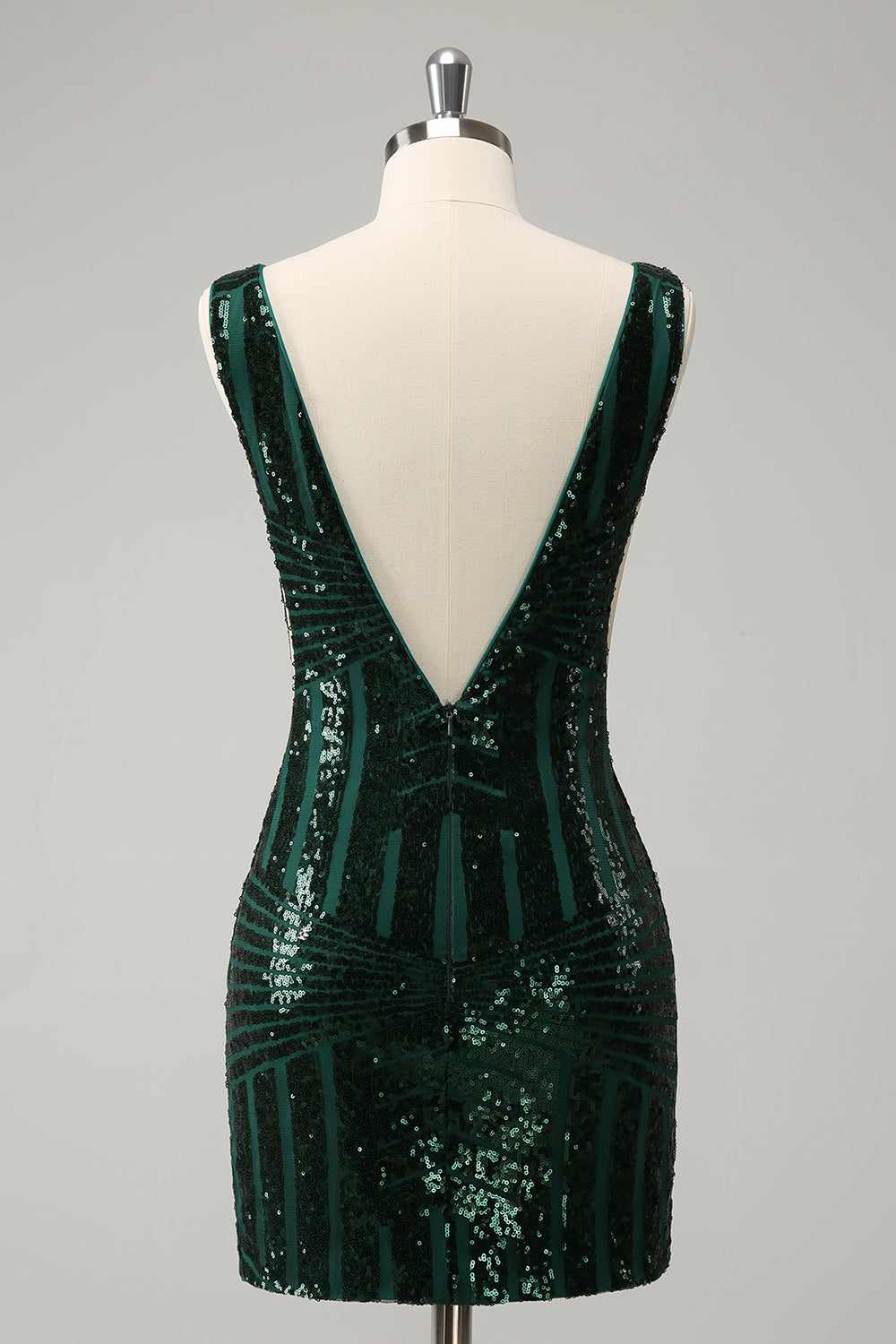 Glitter Dark Green Tight V Neck Sequins Cocktail Dress with Detachable Ruffles