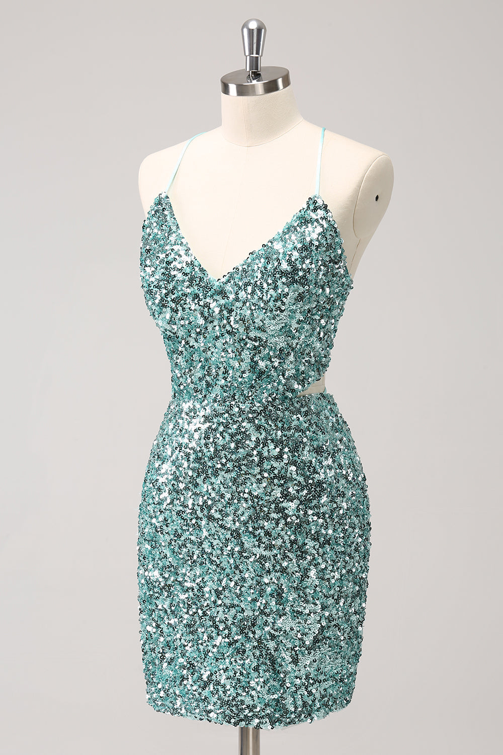 Sparkly Blue Strapless Tight Cocktail Dress with Sequins