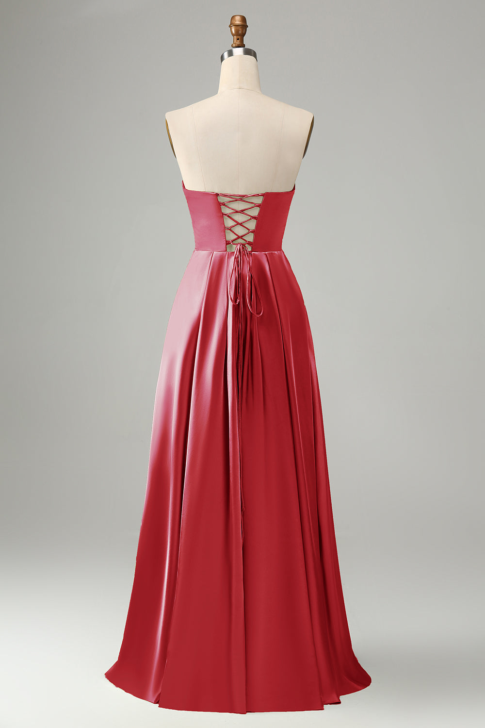 Dusty Blue A Line Pleated Strapless Keyhole Bridesmaid Dress With Slit