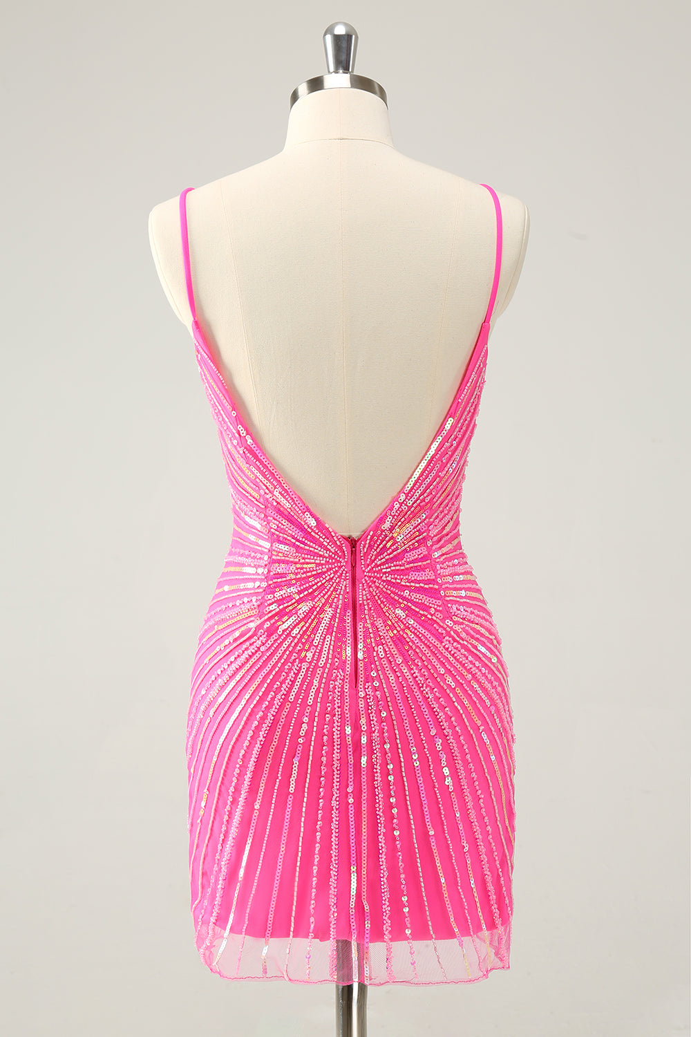 Spaghetti Straps Fuchsia Bodycon Cocktail Dress with Sequins