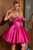 Cute A Line Sweetheart Corset Fuchsia Cocktail Dress with Beading