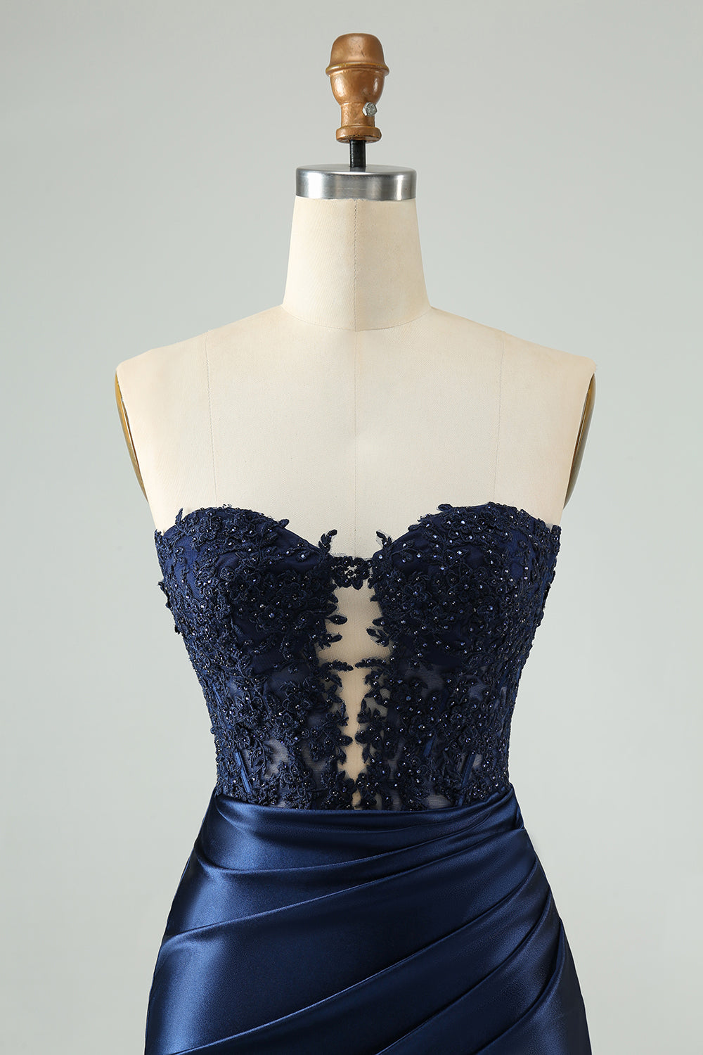 Sparkly Navy Bodycon Strapless Hollow Out Cocktail Dress with Lace