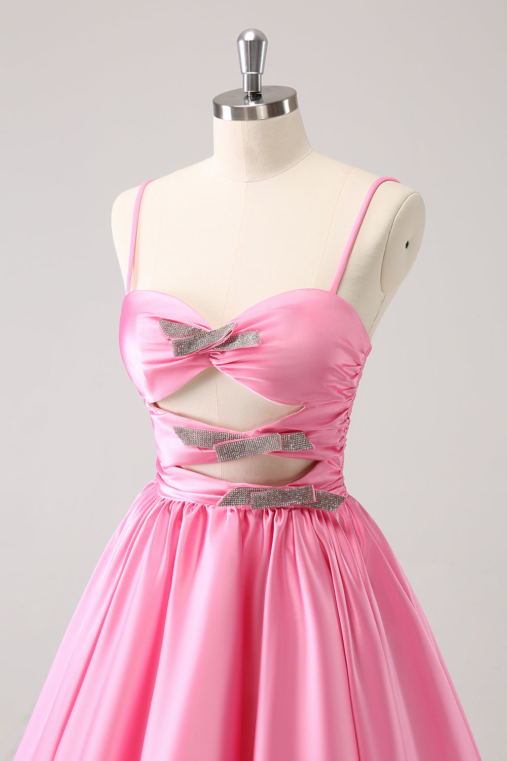 Pink A-Line Spaghetti Straps Pleated Cocktail Dress with Keyhole