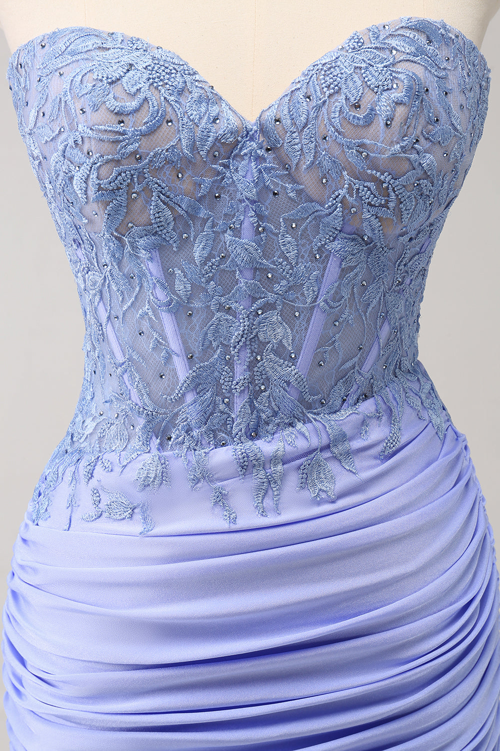 Lilac Strapless Tight Corset Cocktail Dress with Appliques