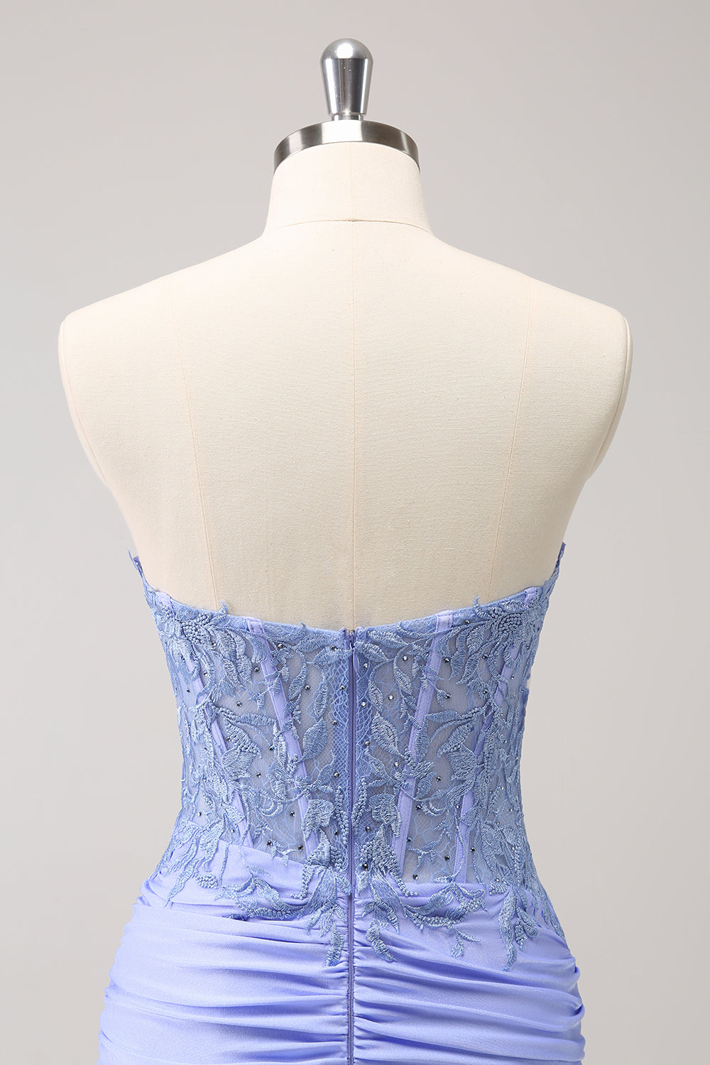 Lilac Strapless Tight Corset Cocktail Dress with Appliques