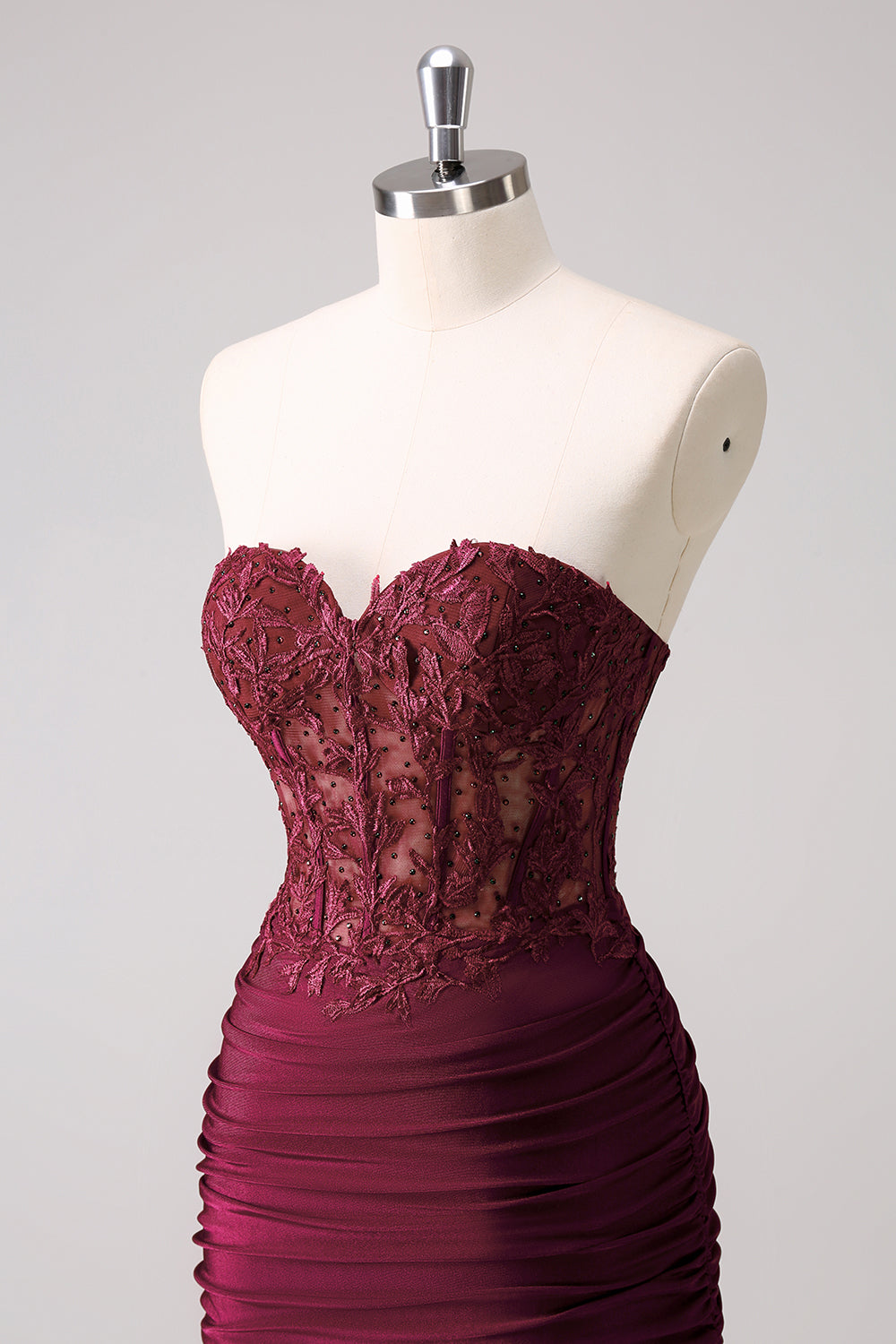 Lilac Strapless Tight Corset Cocktail Dress with Appliques