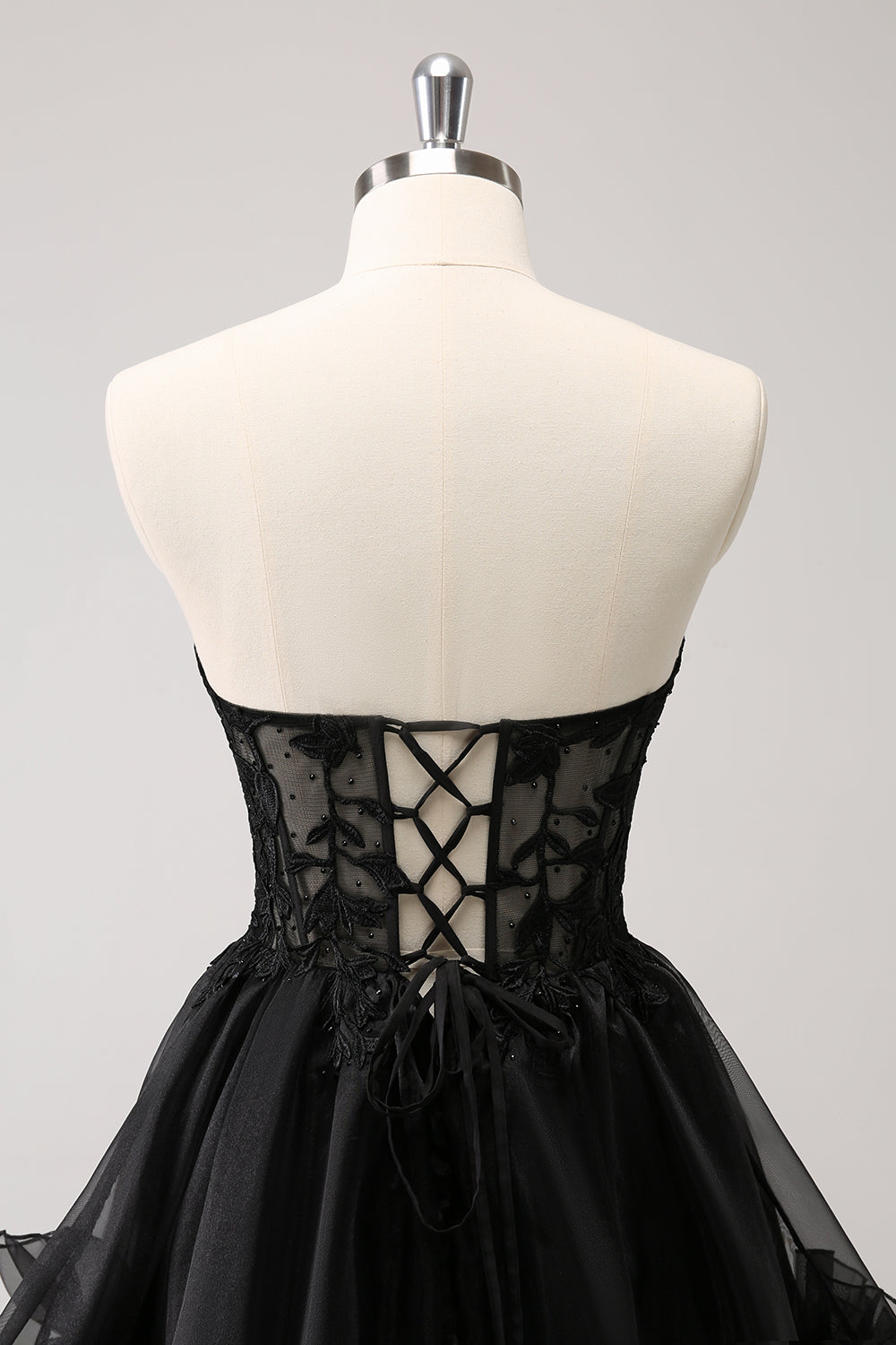 Cute Black A Line Corset Strapless Ruffled Short Cocktail Dress