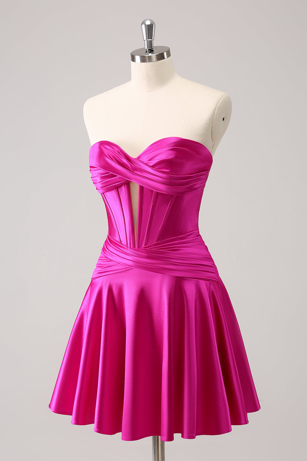 Fuchsia A-Line Sweetheart Corset Short Cocktail Dress
