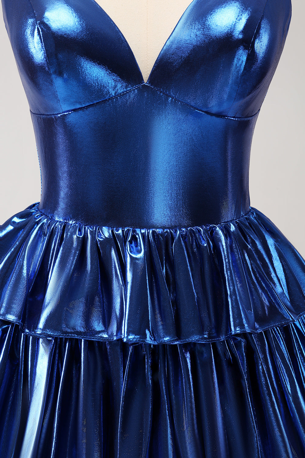 Ink Blue Spaghetti Straps A Line Tiered Short Cocktail Dress
