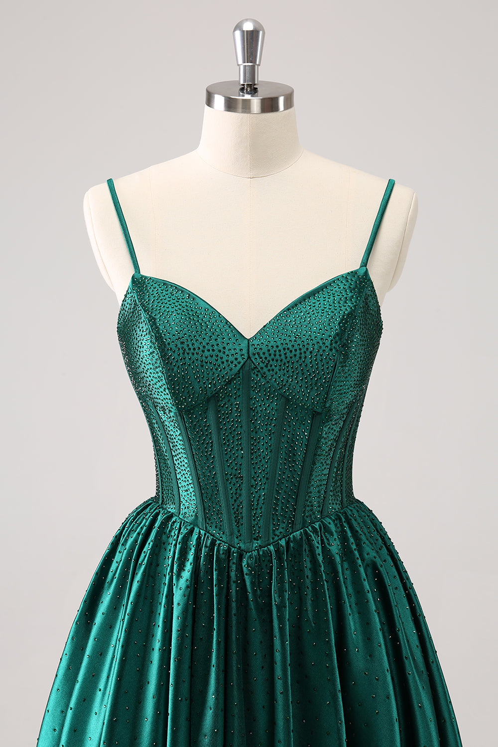 Dark Green A-Line Spaghetti Straps Corset Pleated Cocktail Dress