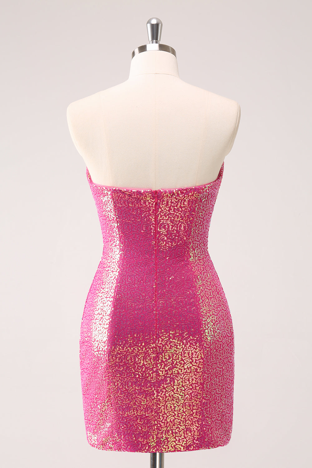 Fuchsia Hollow Out Strapless Sequins Tight Cocktail Dress with Slit