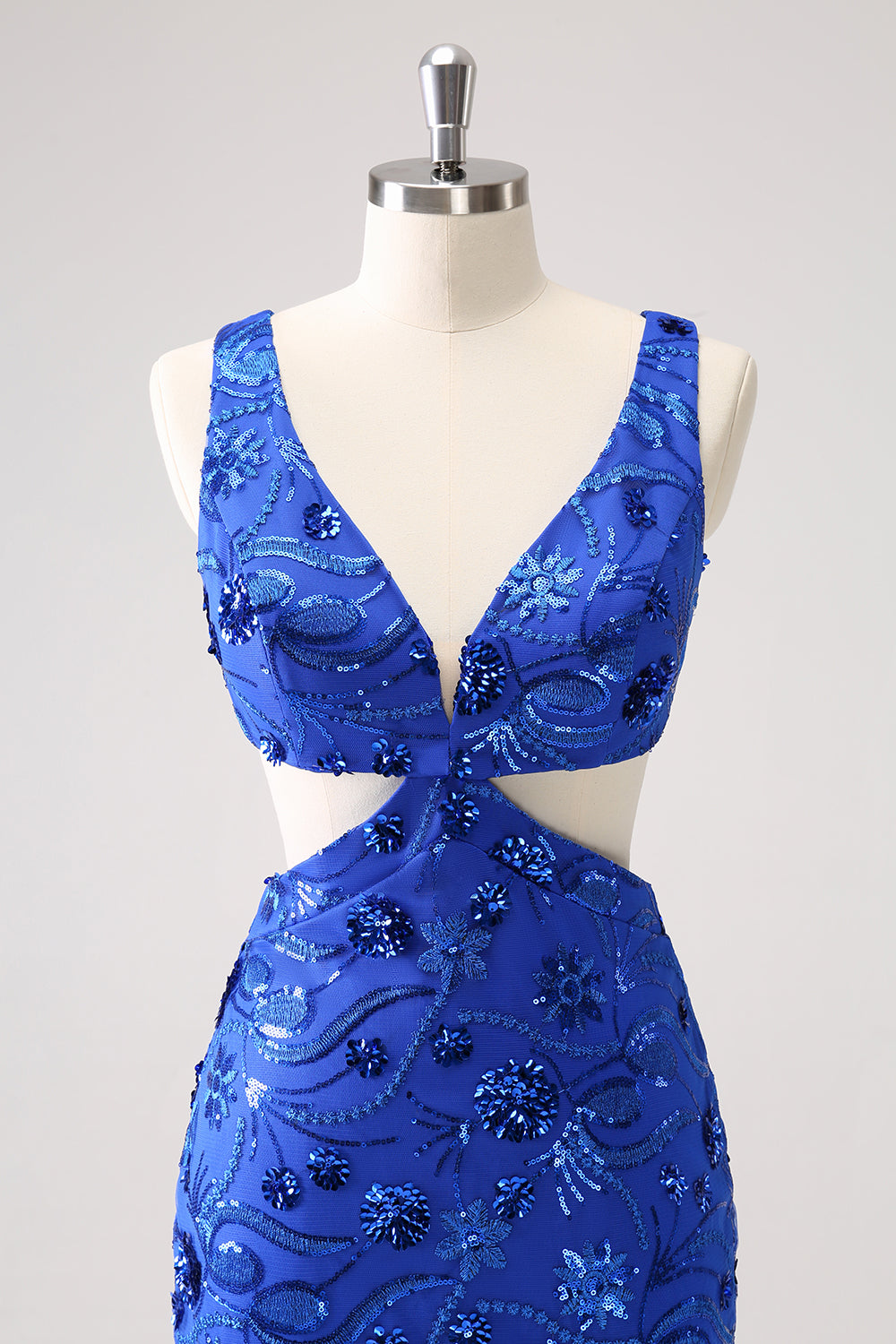 Sparkly Royal Blue Bodycon Cut Out Cocktail Dress with Beading