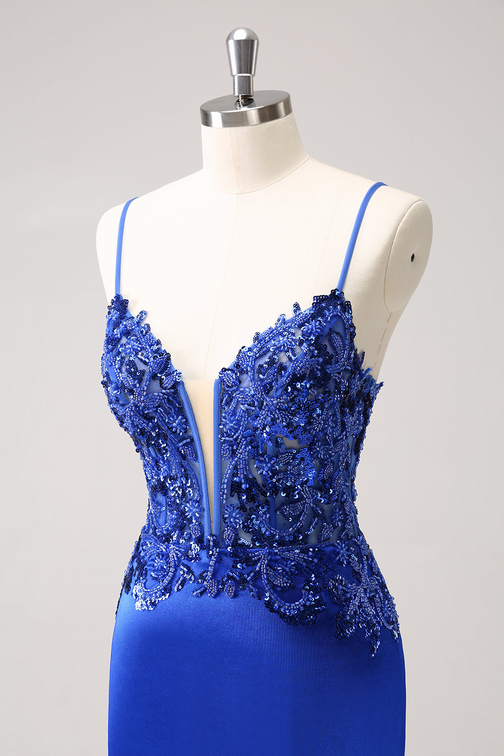 Sparkly Royal Blue Sequined Tight Short Cocktail Dress With Lace Up Back