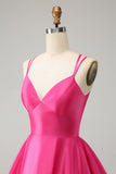Fuchsia A-Line Spaghetti Straps Backless Cocktail Dress
