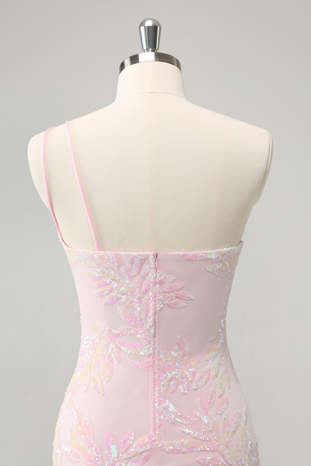 Glitter Pink One Shoulder Tight Cocktail Dress with Sequins