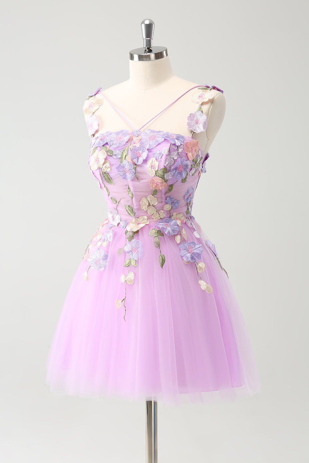 Purple A Line Halter Flowers Tulle Short Cocktail Dress