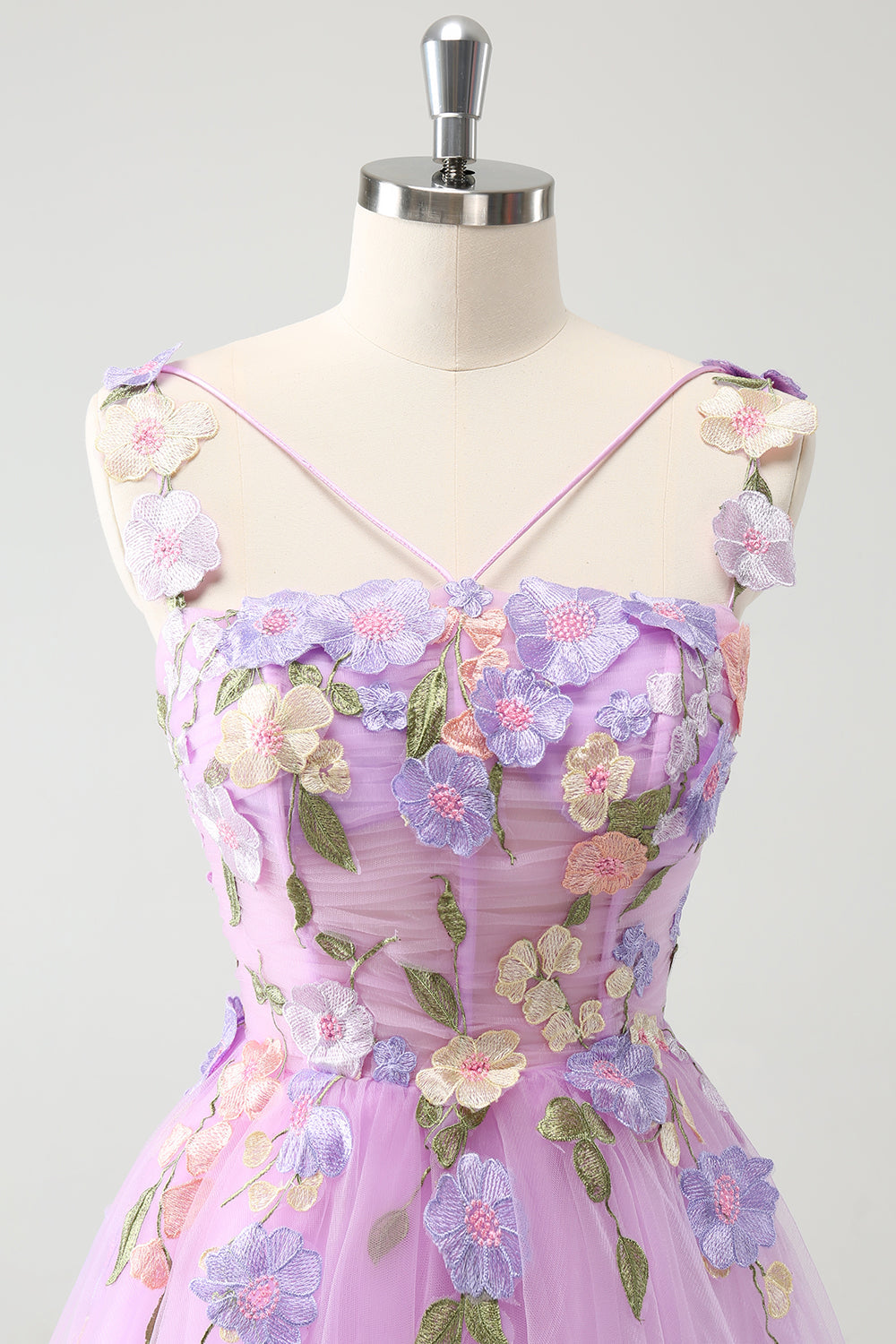 Purple A Line Halter Flowers Tulle Short Cocktail Dress