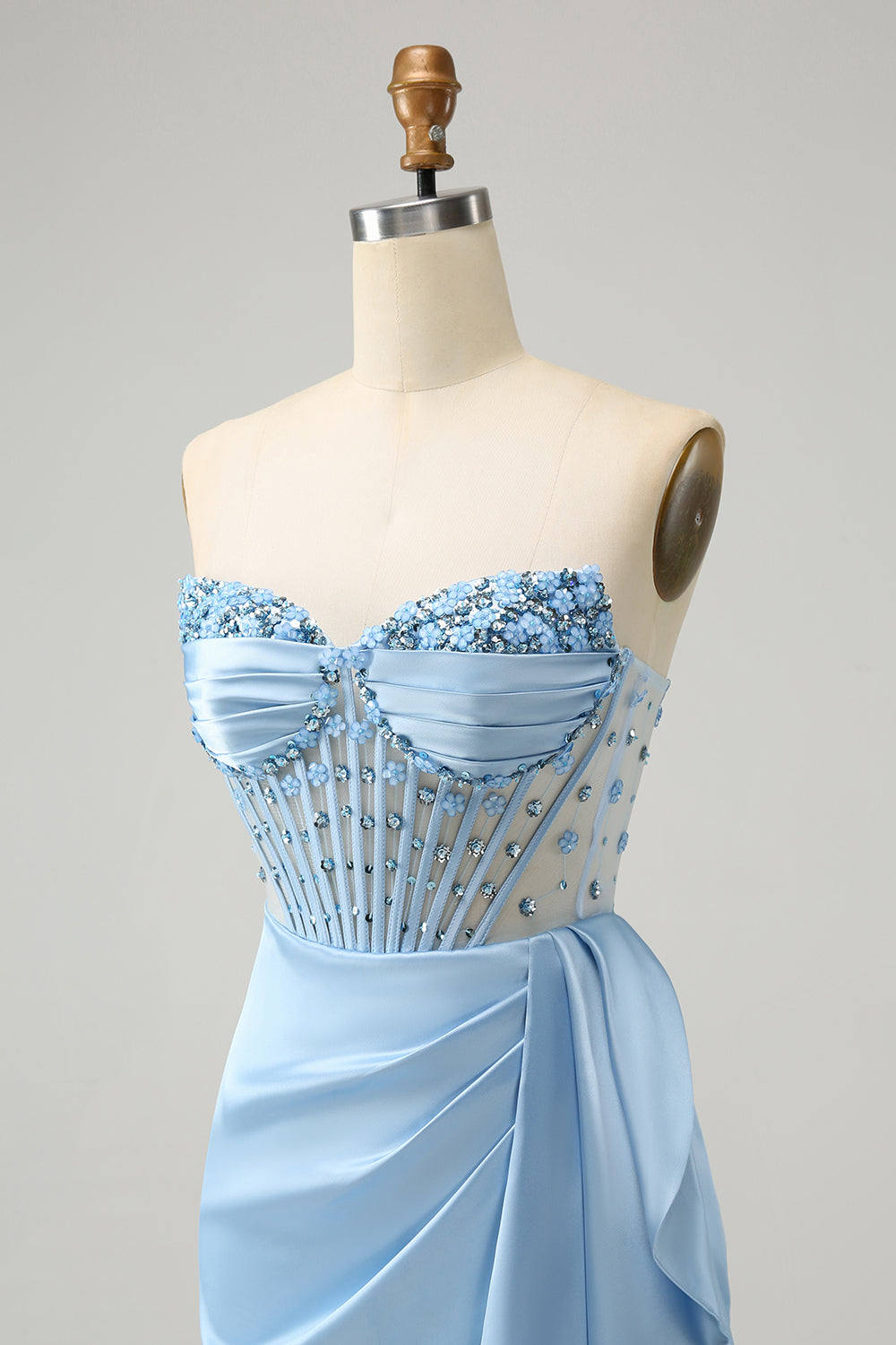 Sparkly Blue Bodycon Sweetheart Corset Cocktail Dress with Beading