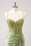 Sparkly Army Green Lace-Up Back Cocktail Dress with Appliques