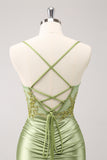 Sparkly Army Green Lace-Up Back Cocktail Dress with Appliques