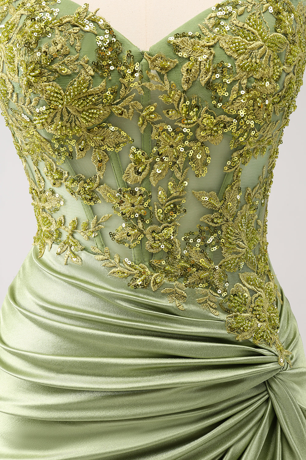 Sparkly Army Green Lace-Up Back Cocktail Dress with Appliques