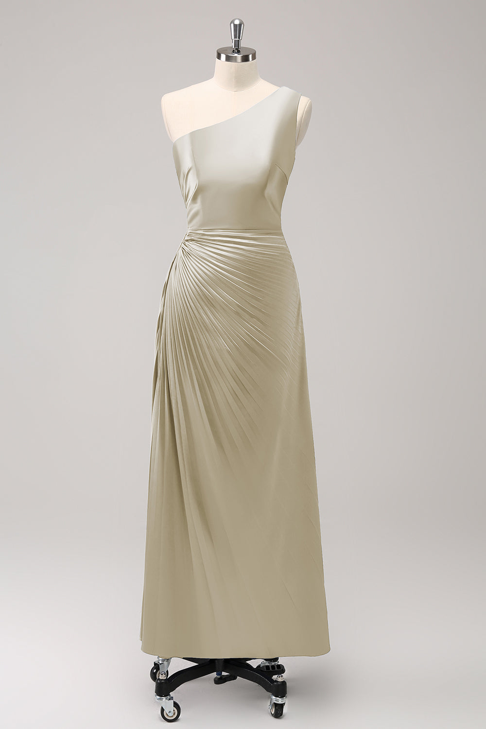 Dusty Rose One Shoulder Satin Long Bridsmaid Dress with Keyhole