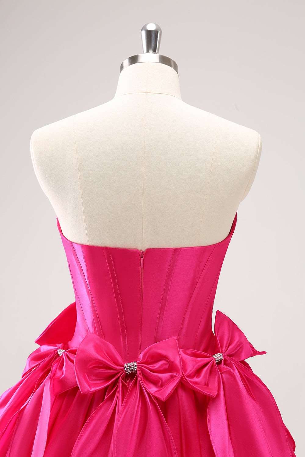 Fuchsia A Line Strapless Corset Short Cocktail Dress With Bows