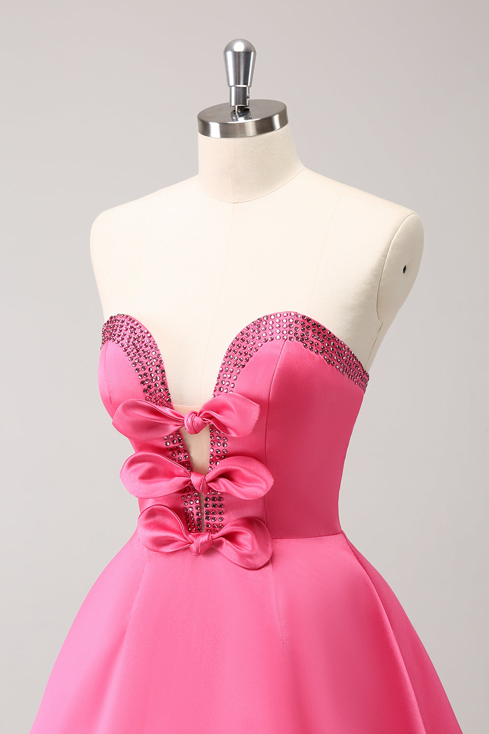 Sparkly Fuchsia A-Line Strapless Beaded Cocktail Dress with Bows