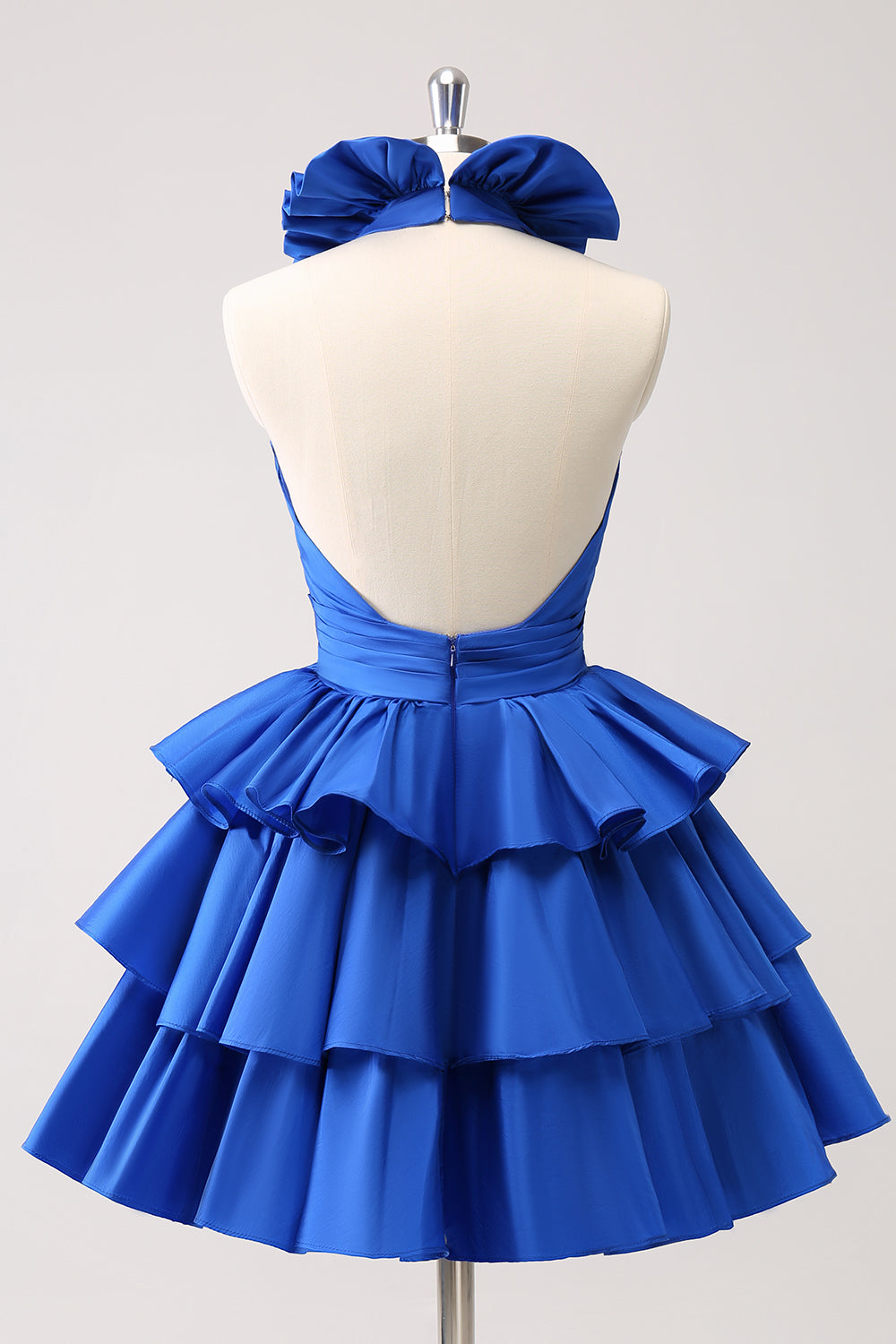 Royal Blue A-Line Halter Tiered Short Cocktail Dress with Ruffles