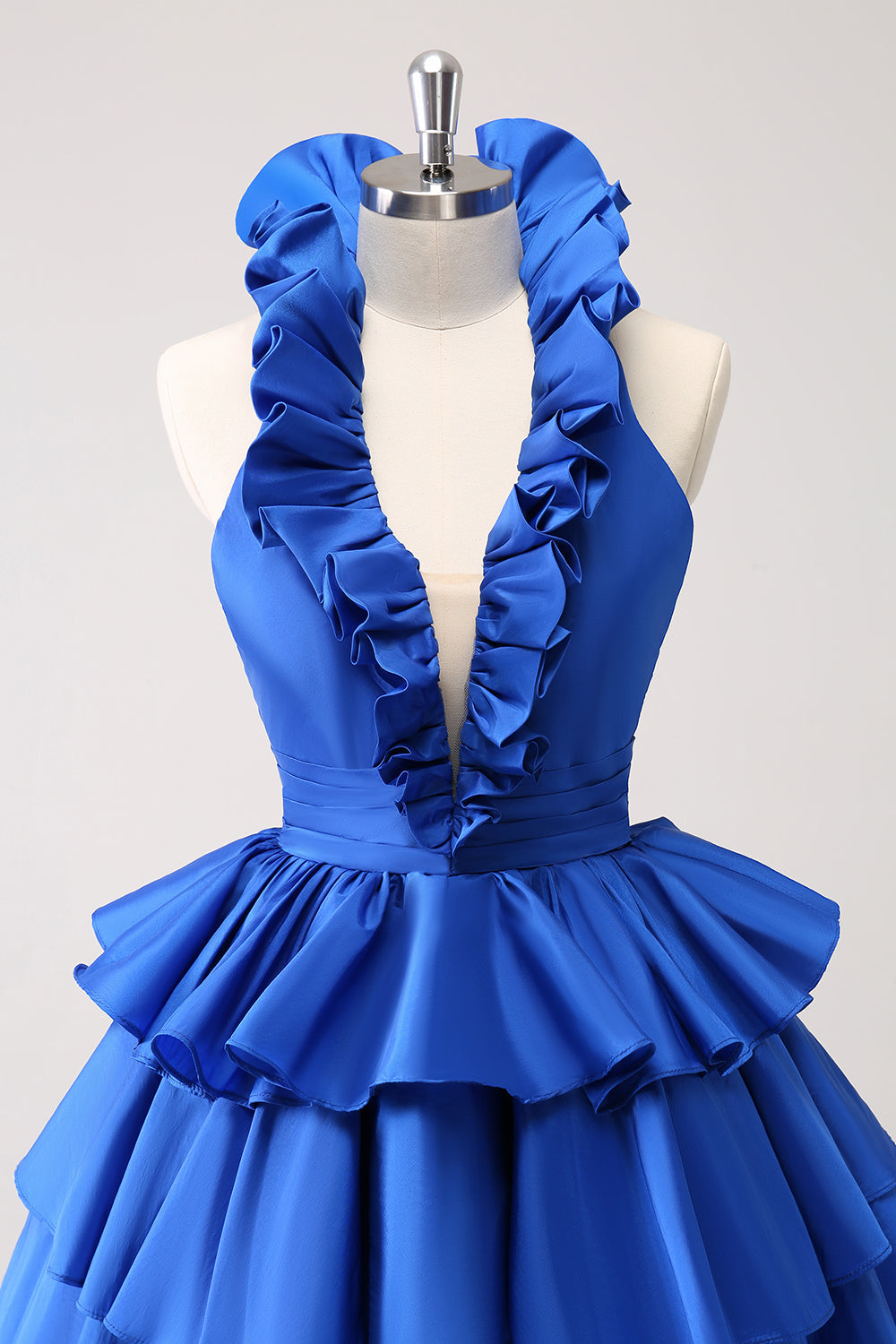 Royal Blue A-Line Halter Tiered Short Cocktail Dress with Ruffles