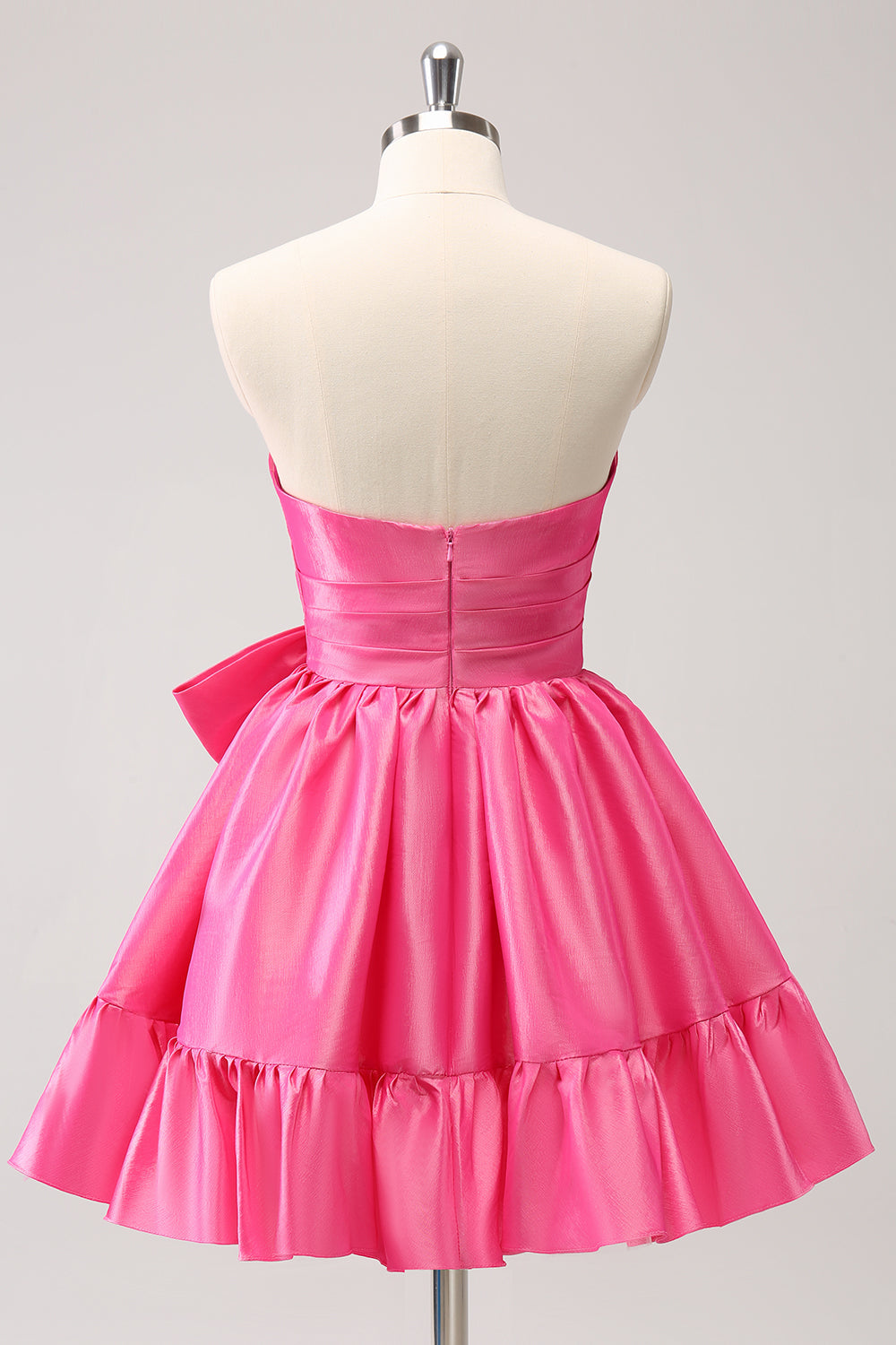 Fuchsia A-Line Strapless Ruffle Short Cocktail Dress with Bow