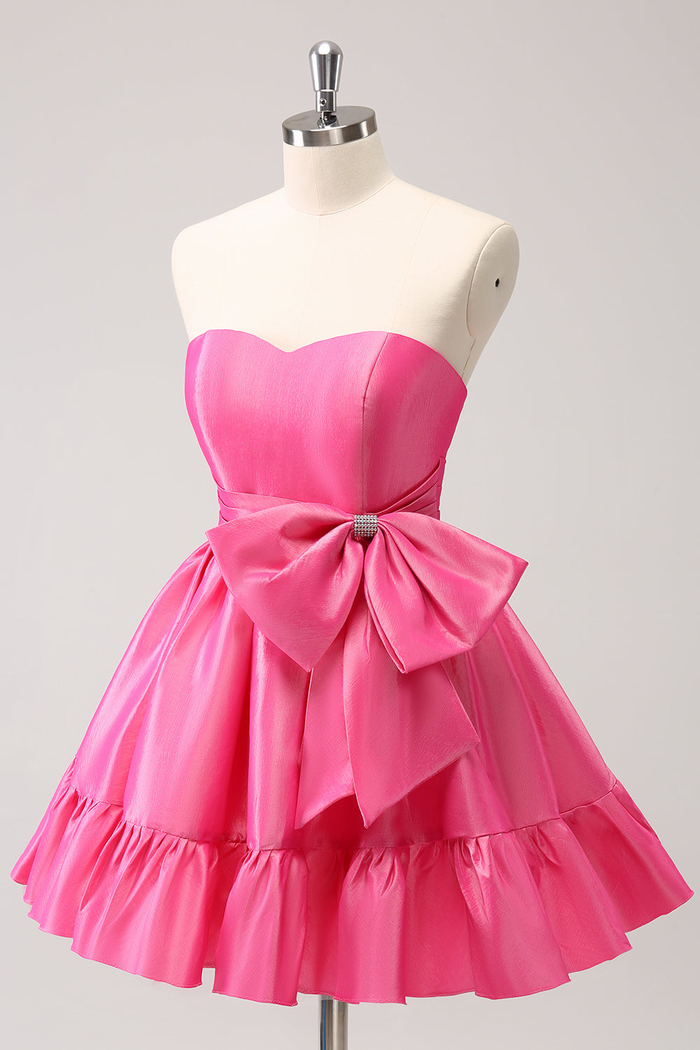 Fuchsia A-Line Strapless Ruffle Short Cocktail Dress with Bow