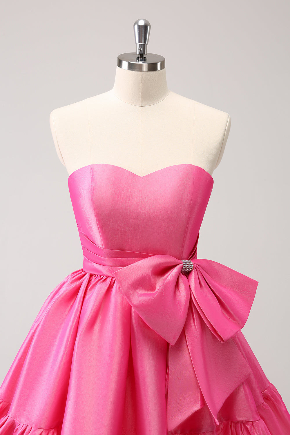 Fuchsia A-Line Strapless Ruffle Short Cocktail Dress with Bow