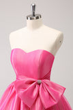 Fuchsia A-Line Strapless Ruffle Short Cocktail Dress with Bow